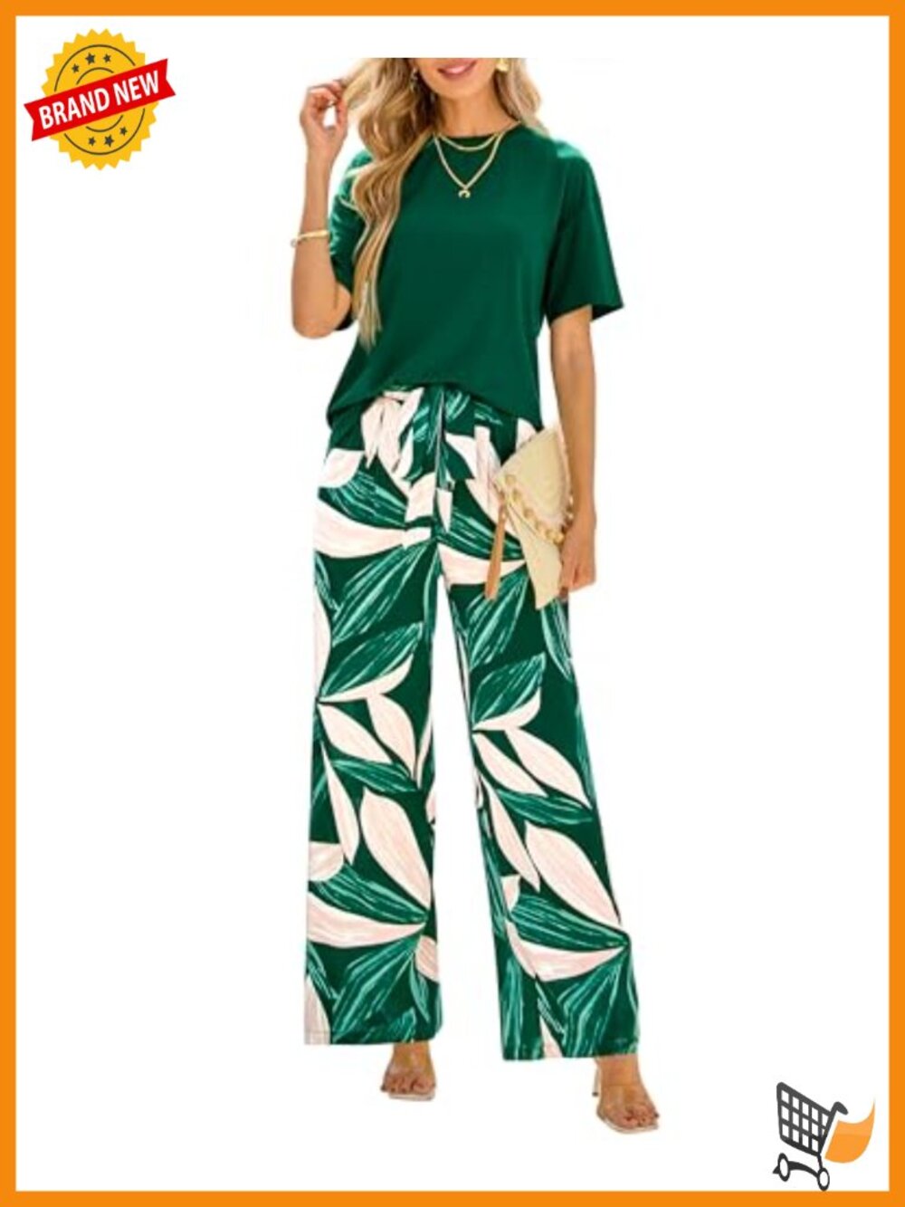 Women 2 Piece Knit Top & Woven Floral Palazzo Pant Set Lounge Travel Outfit